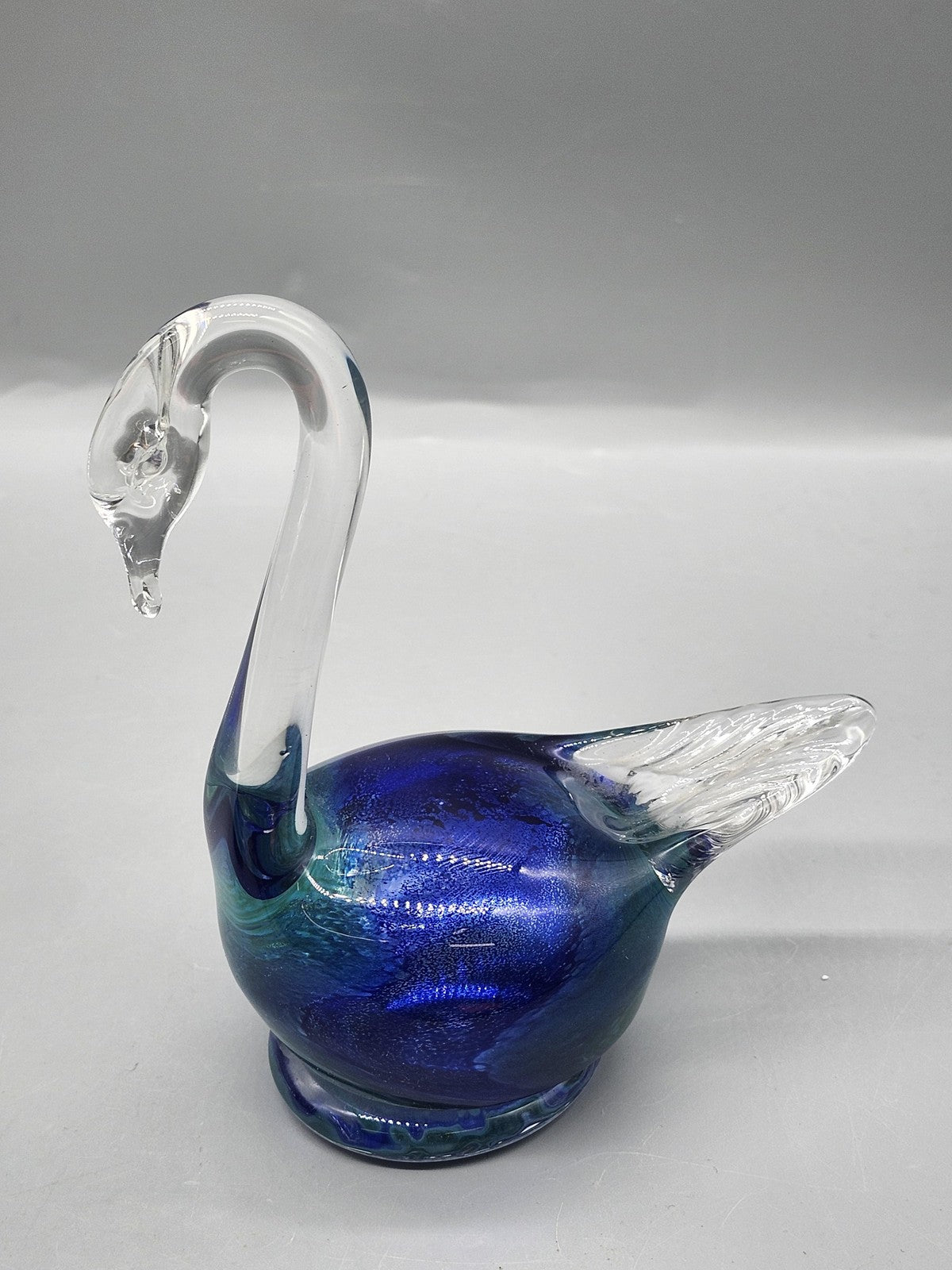 Peter Kaspar Blue Crystal Glass Swan Figurine Hand Blown Art Glass Decor