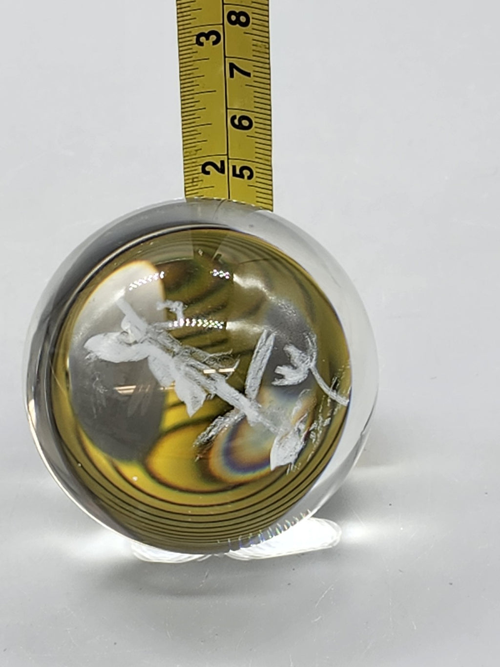 3D Laser Etched Crystal Ball Fairy Riding Dragonfly Paperweight 2.5"