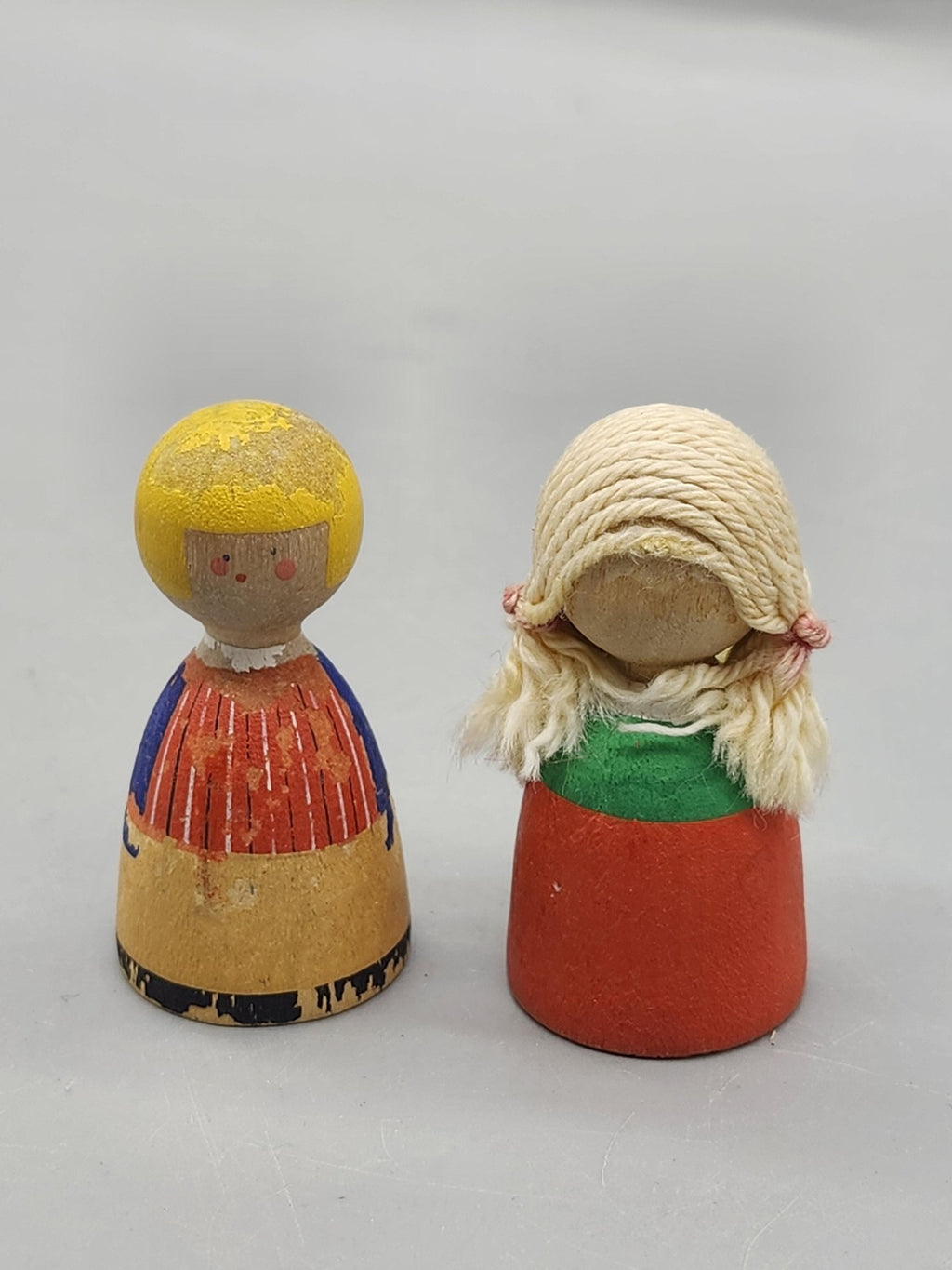Vintage Hemslojd Swedish Folk Dolls 2 In Wood Cloth Pair Mini Figures Sweden