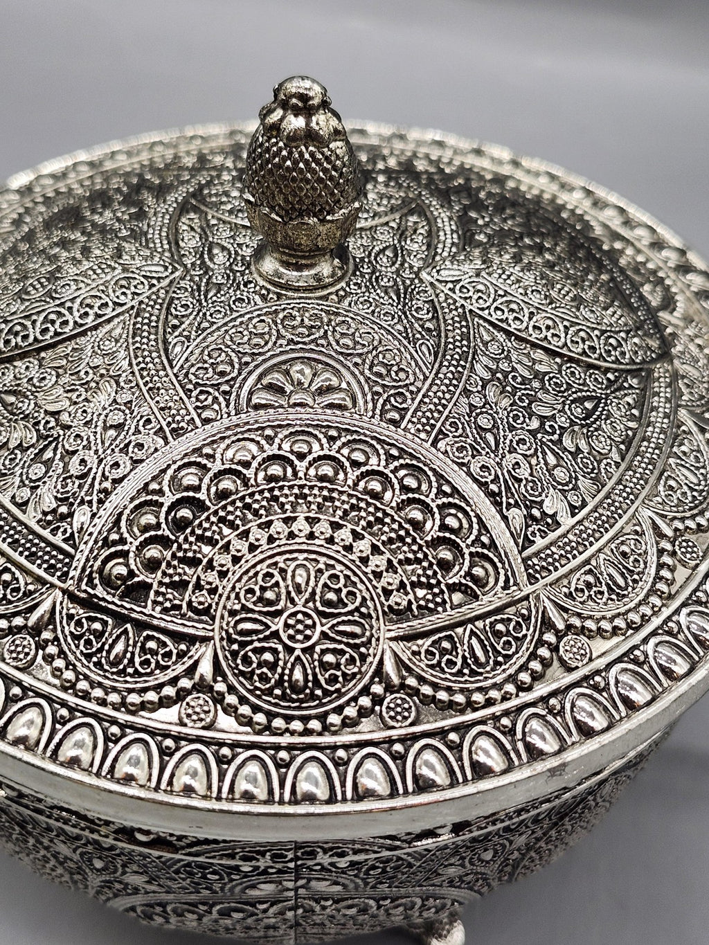 Legacy Silver Ornate Filigree Glass Sugar Bowl Lidded Victorian Table Decor