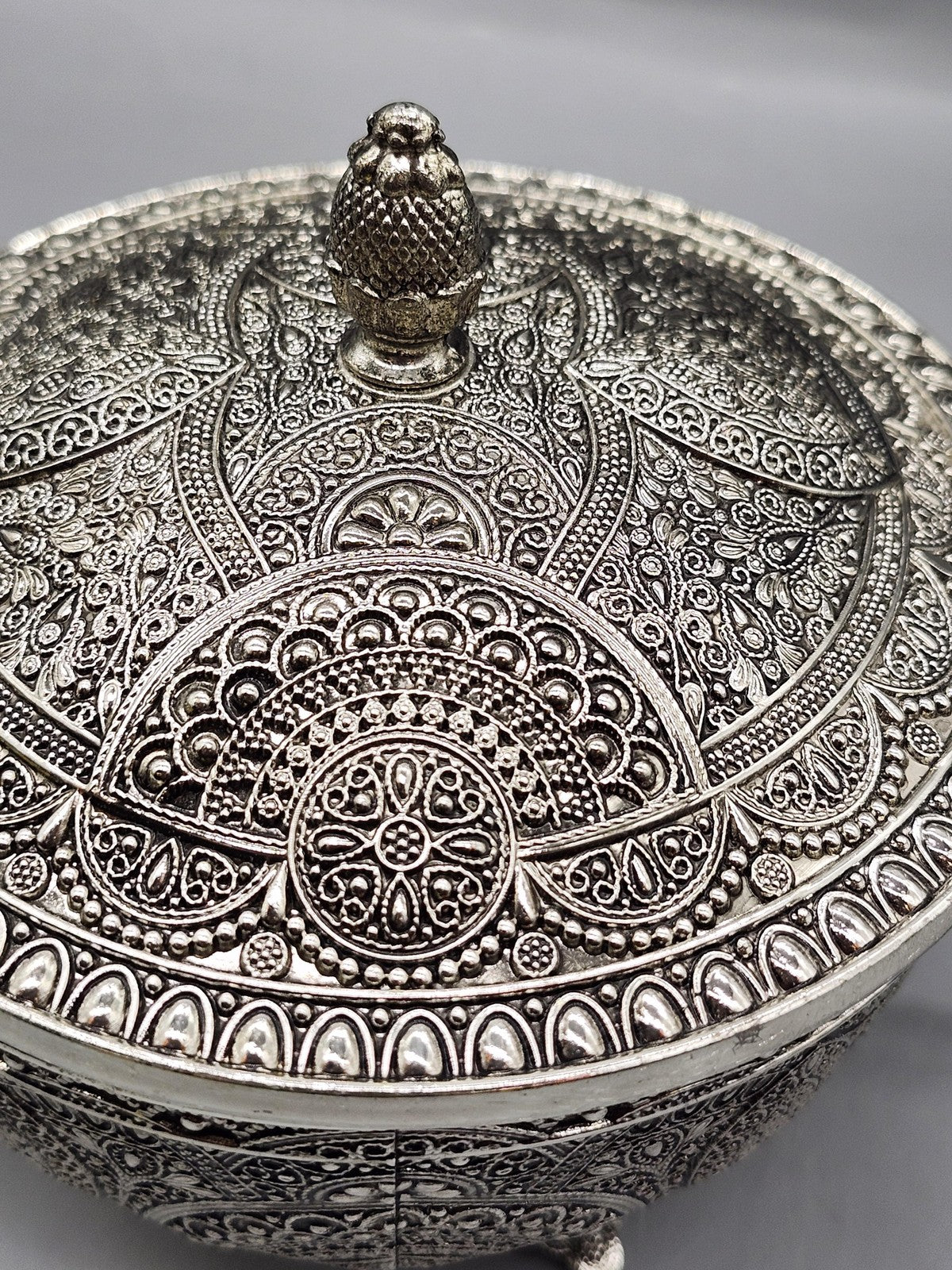 Legacy Silver Ornate Filigree Glass Sugar Bowl Lidded Victorian Table Decor