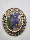 Floral Brooch Pendant Gold Tone Faux Pearl Frame Oval Multicolor Jewelry Gift