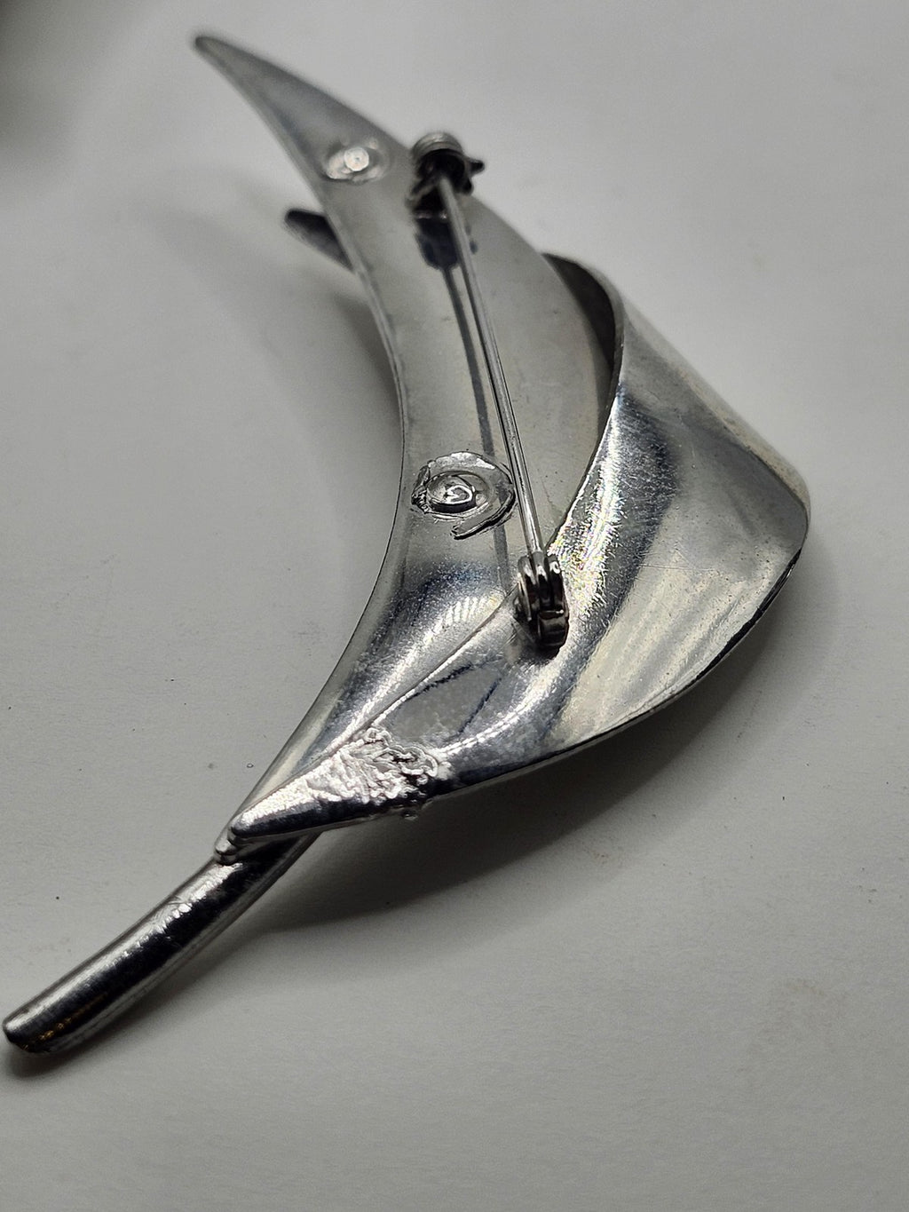 Silver Tone Leaf Brooch Pin Layered Modernist Abstract Nature Costume Jewelry