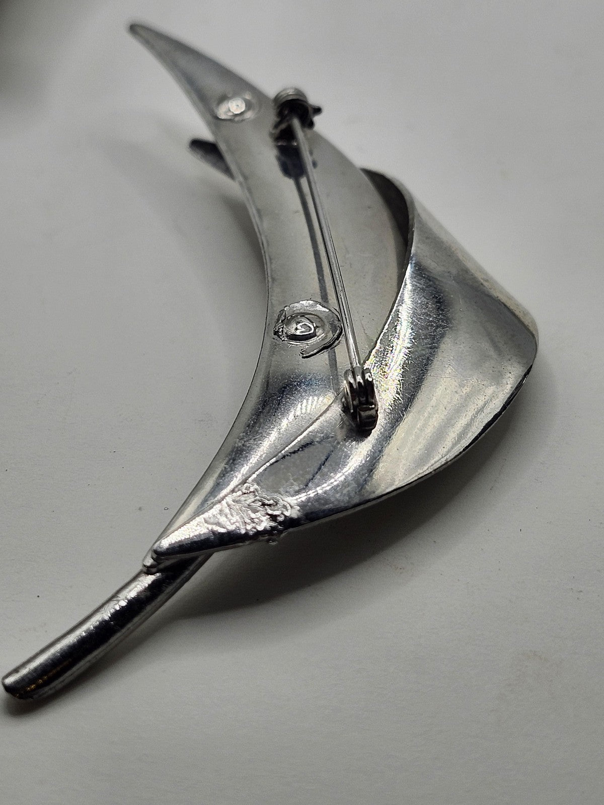 Silver Tone Leaf Brooch Pin Layered Modernist Abstract Nature Costume Jewelry