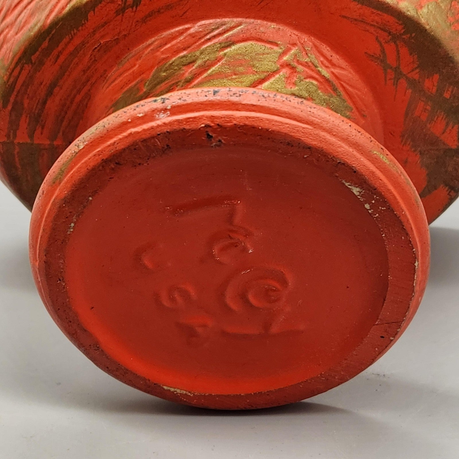 Vintage Red Abstract Ceramic Planter Pedestal Art Pottery Bowl USA Home Decor