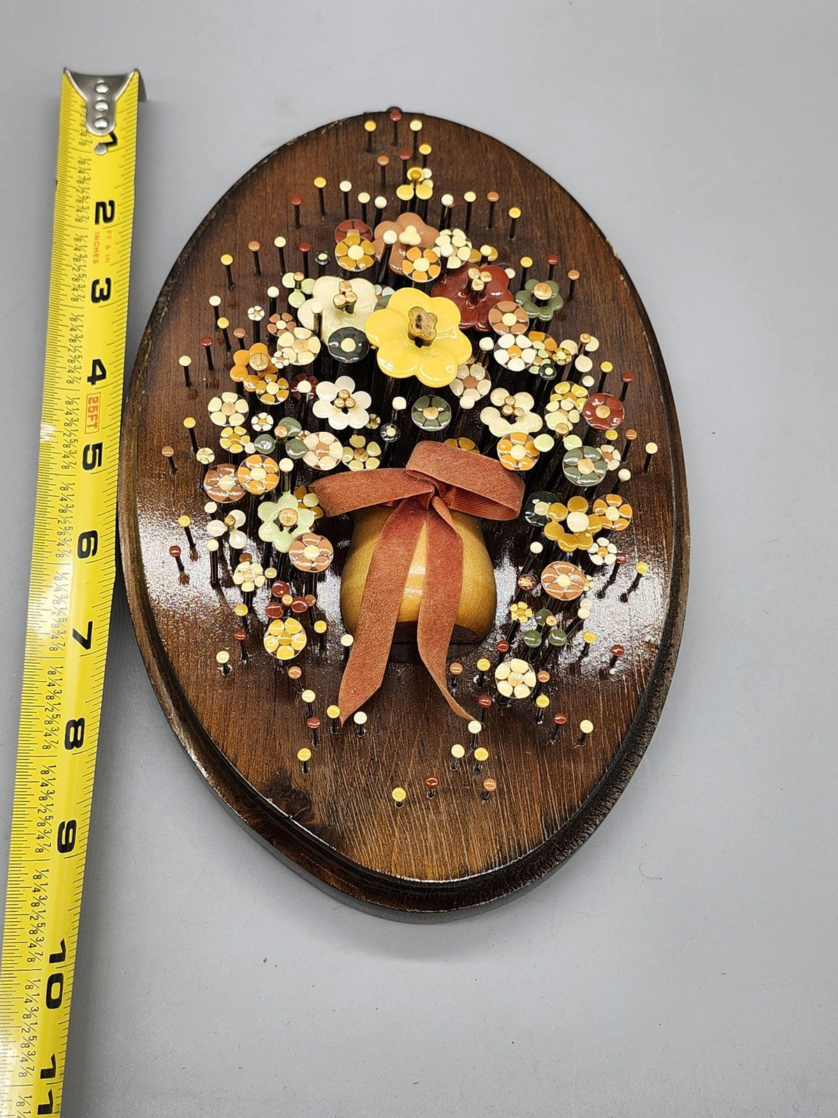 Vintage Pol-O-Craft Pauline Owens Original Nail Flower Bouquet Mixed Media 1983