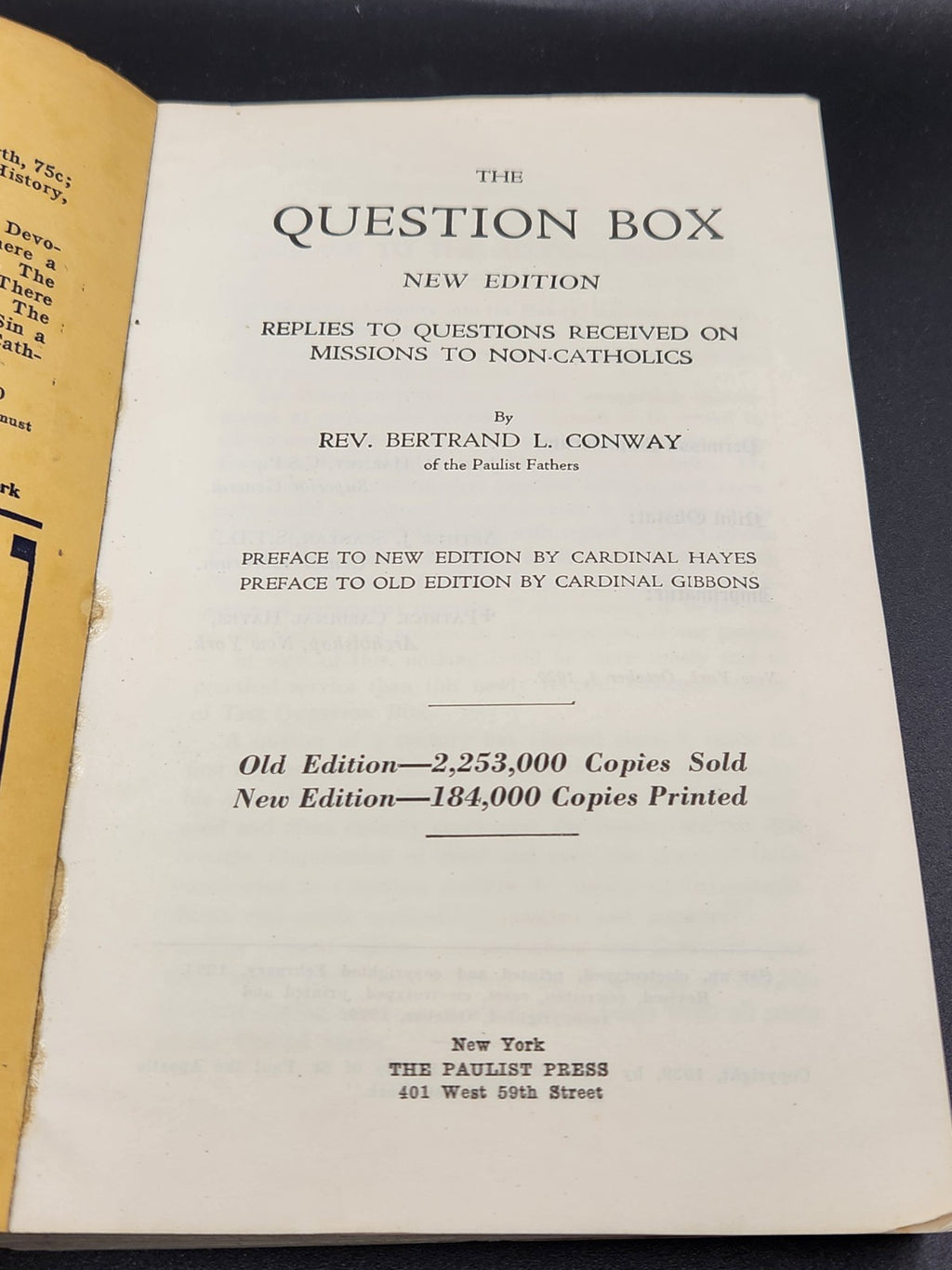 Vintage 1929 “The Question Box” by Rev. Bertrand L. Conway Catholic Apologetics