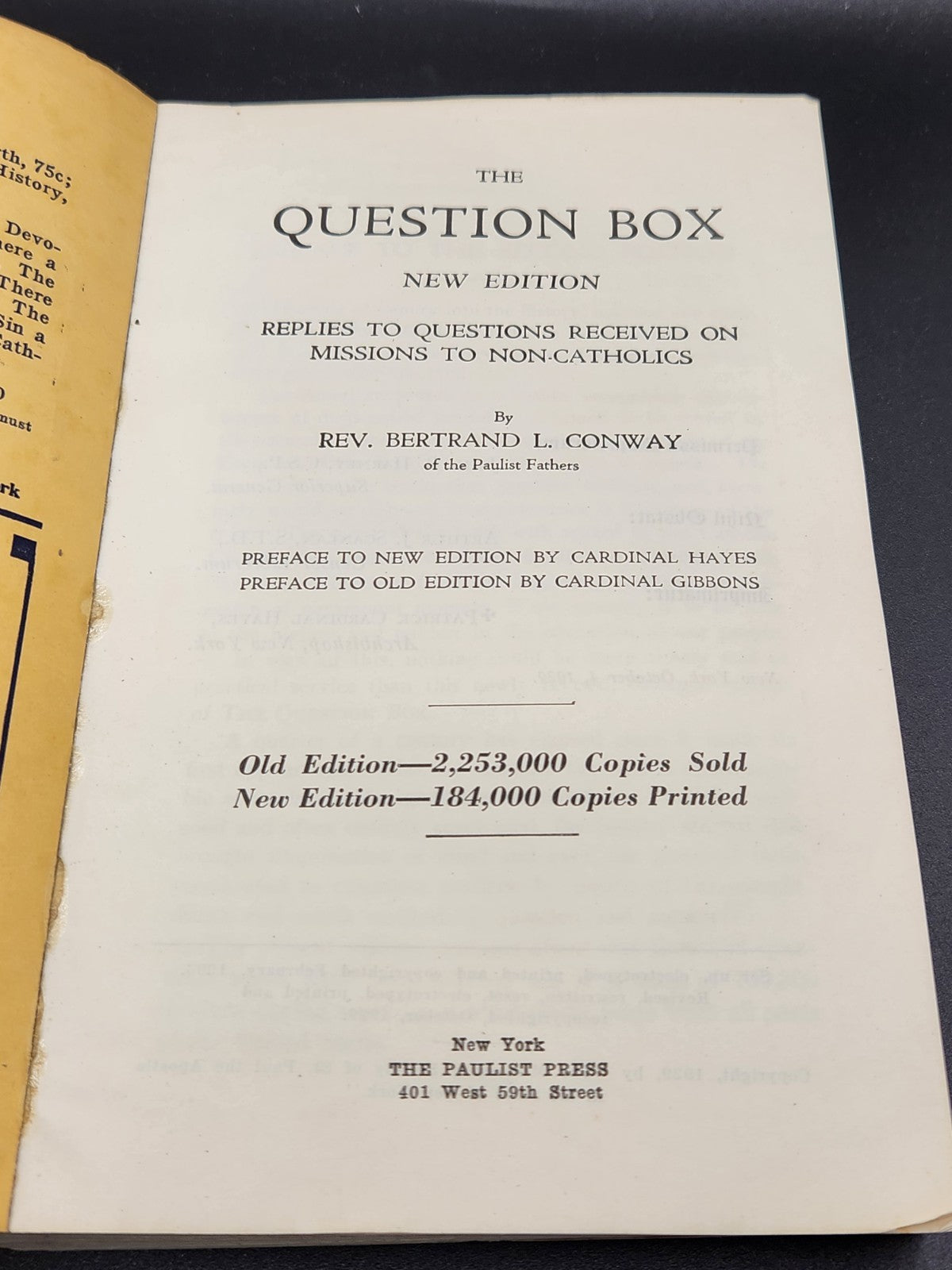 Vintage 1929 “The Question Box” by Rev. Bertrand L. Conway Catholic Apologetics