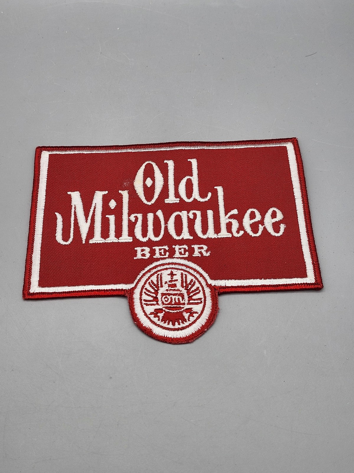 Vintage Old Milwaukee Beer Patch Red White Iron On Logo Breweriana Advertising
