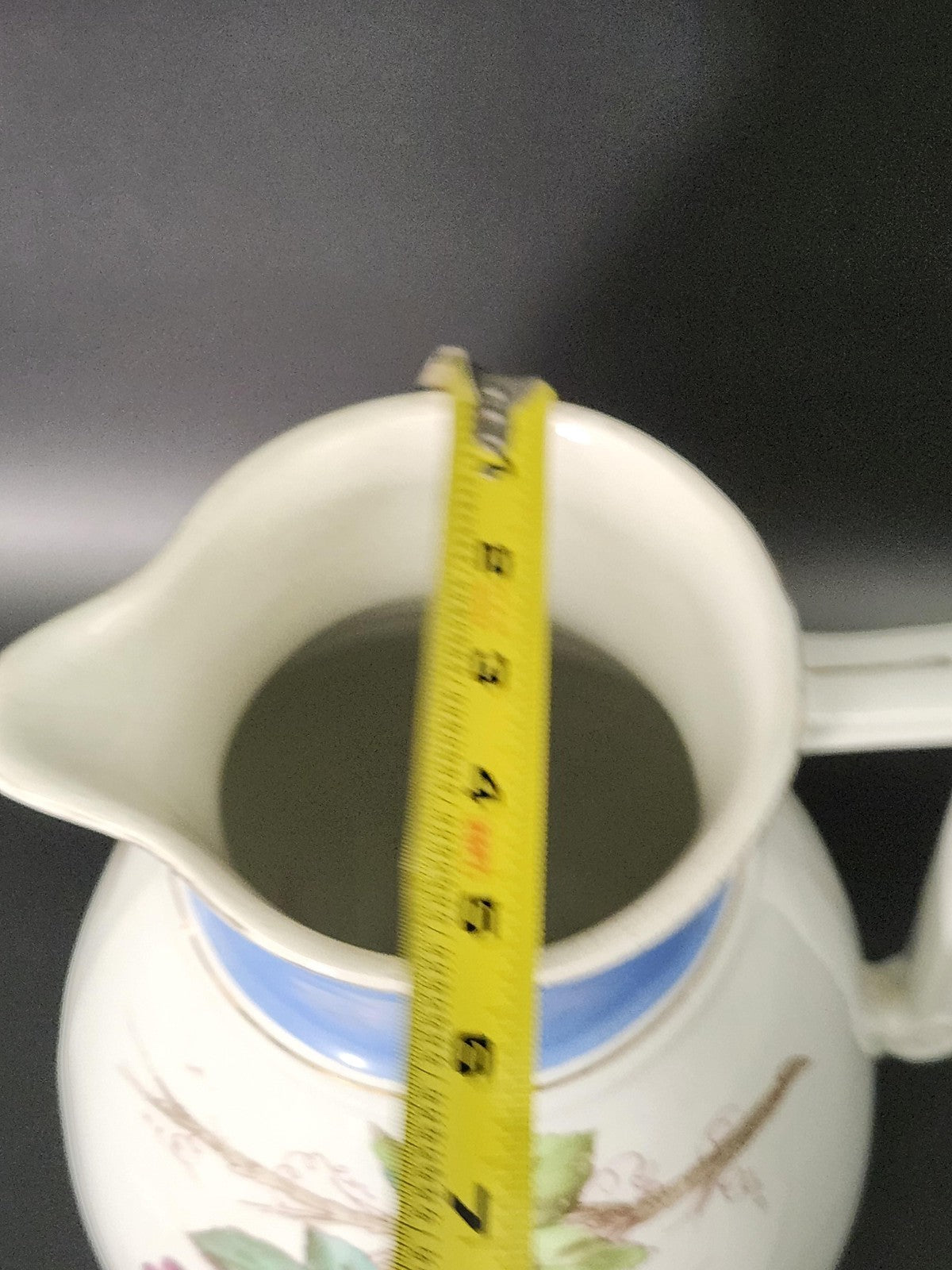 Vintage Wallace & Chetwynd White Ceramic Grape Pitcher Blue Band Pottery Decor