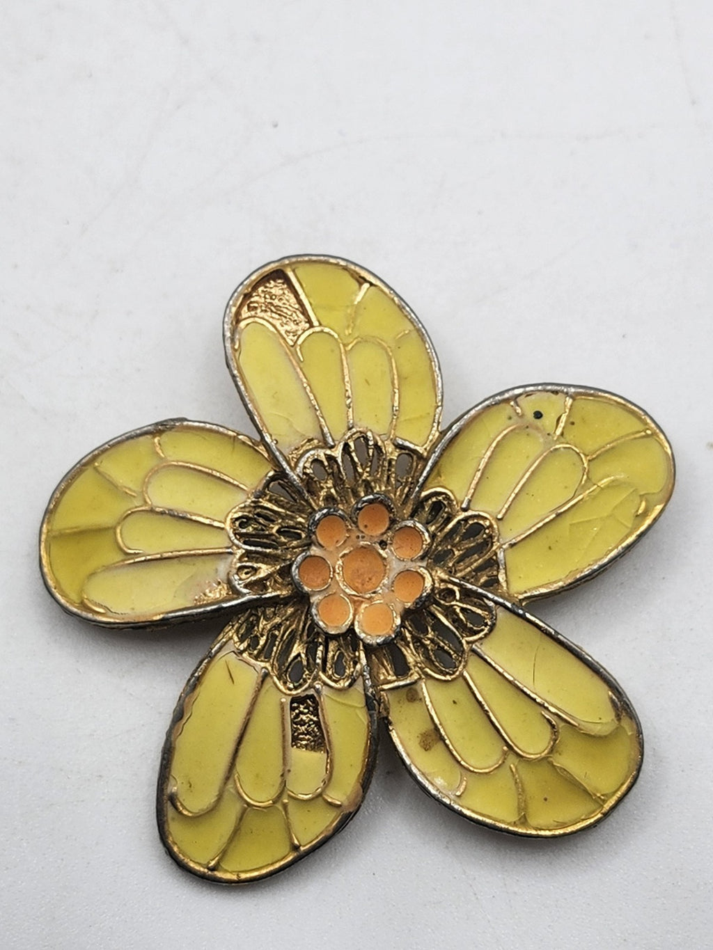 Yellow Enamel Flower Brooch Pin Gold Tone Petals Daisy Costume Jewelry Gift