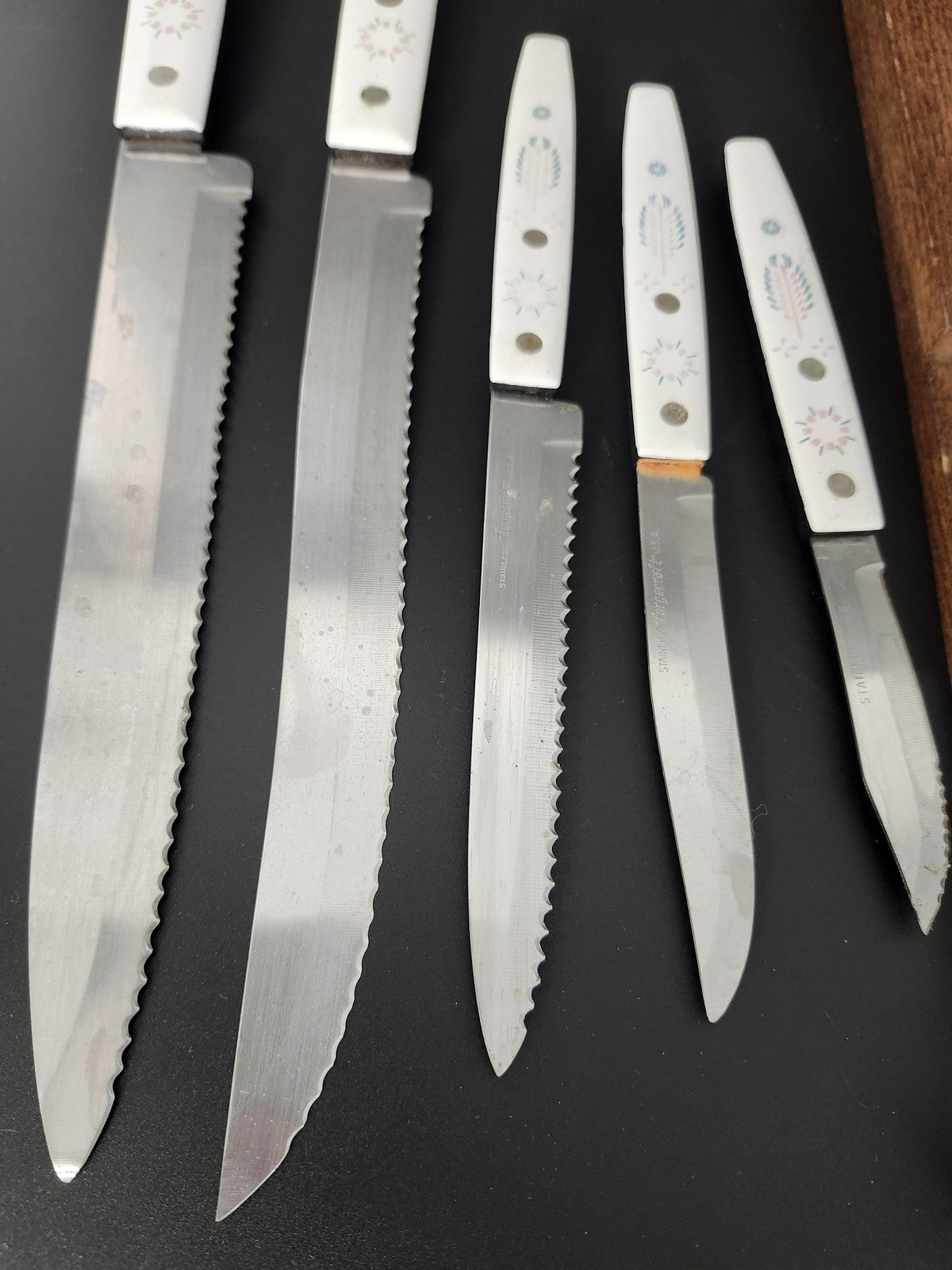 Forgecraft By Town & Country Knife Set 10pc White Stainless Wood Rack Kitchen