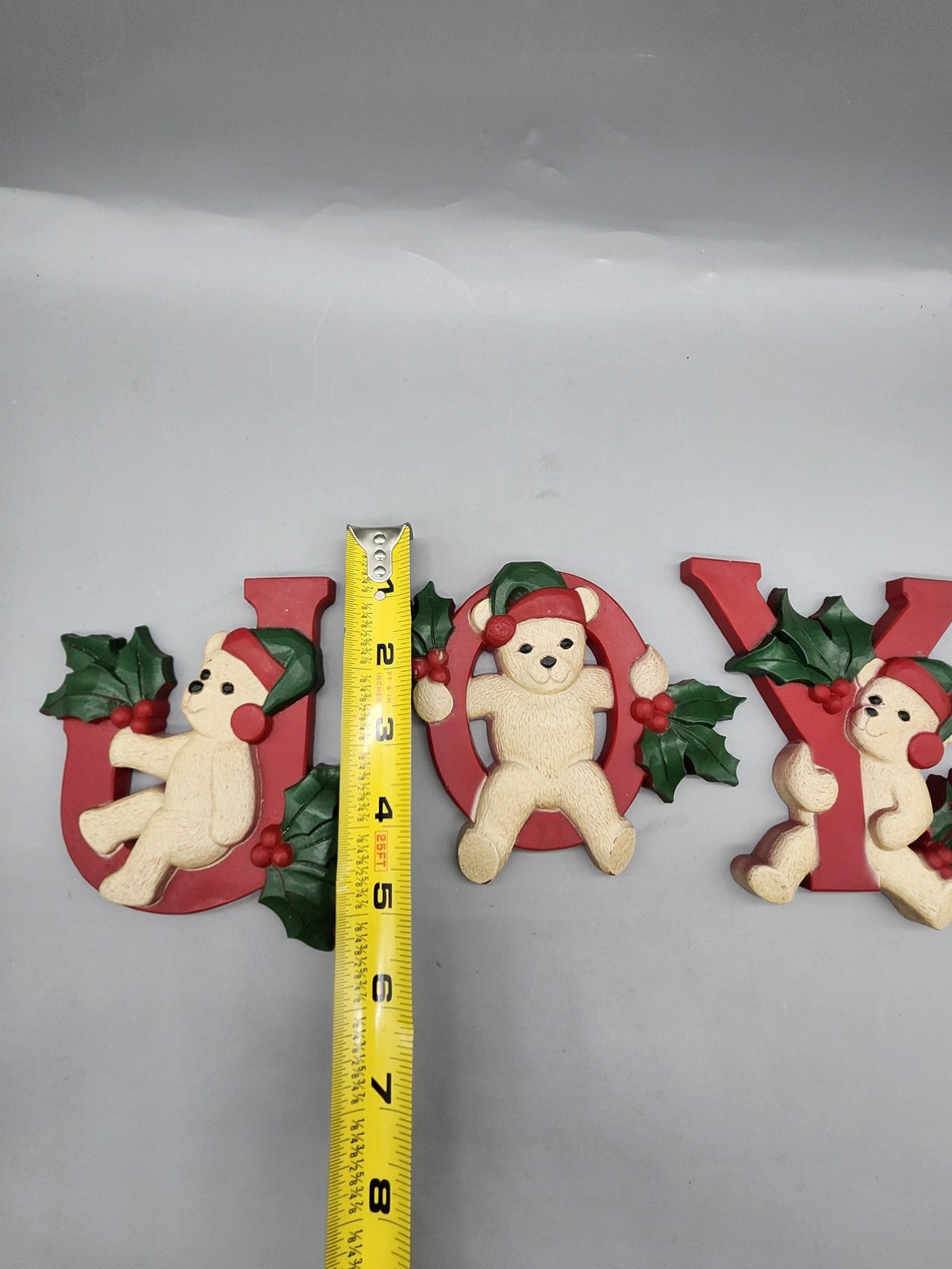 Homco JOY Teddy Bear Wall Plaque Set 3pc Red Green Plastic Christmas Decor