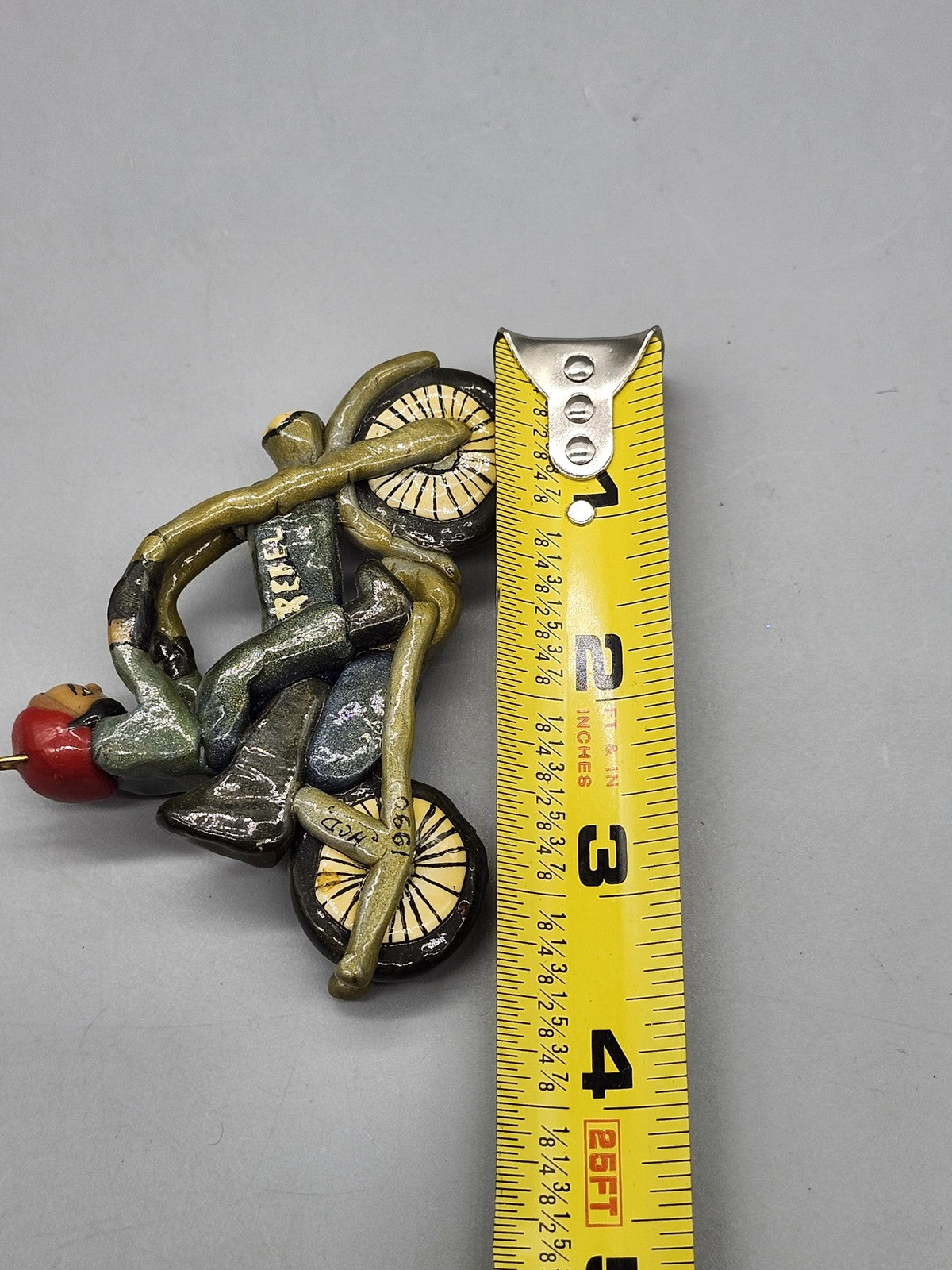 Vintage Rebel Motorcycle Rider Ornament Small Multicolor Ceramic Biker Decor