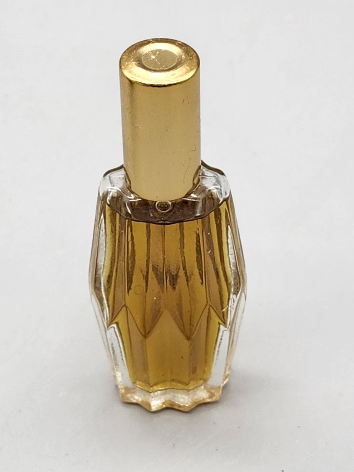 Vintage Mini Perfume Bottle Gold Cap Partial Contents Unmarked Glass Bottle