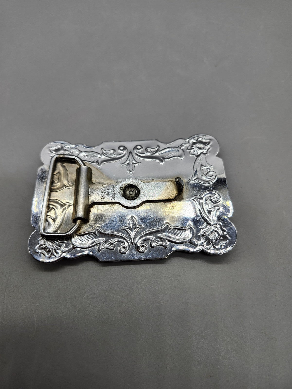 Lady Medallion Belt Buckle Mens Silver Metal Western Rectangular Floral Scroll