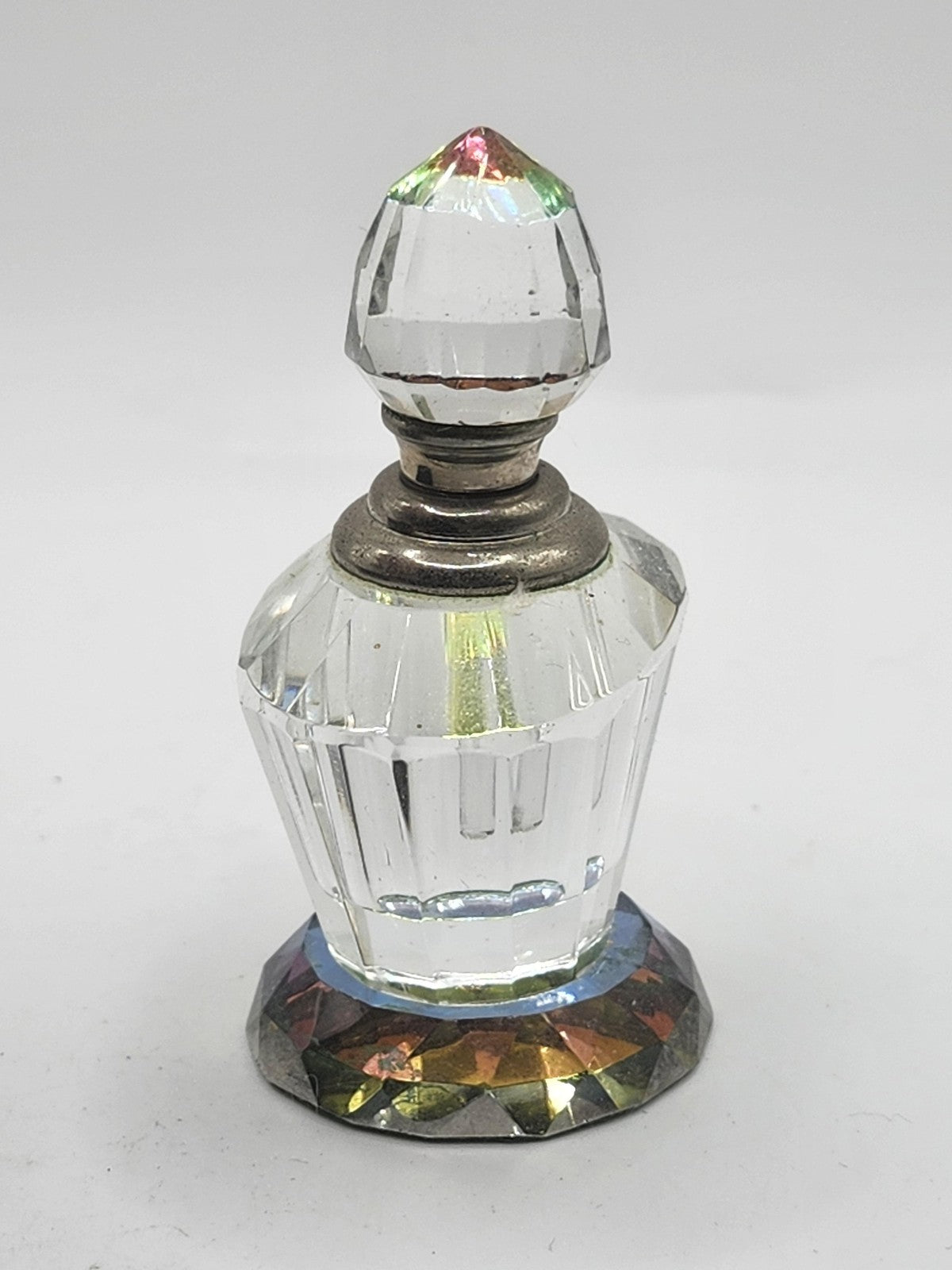 Vintage Crystal Perfume Bottle Rainbow Cut Glass Stopper Iridescent Vanity Decor