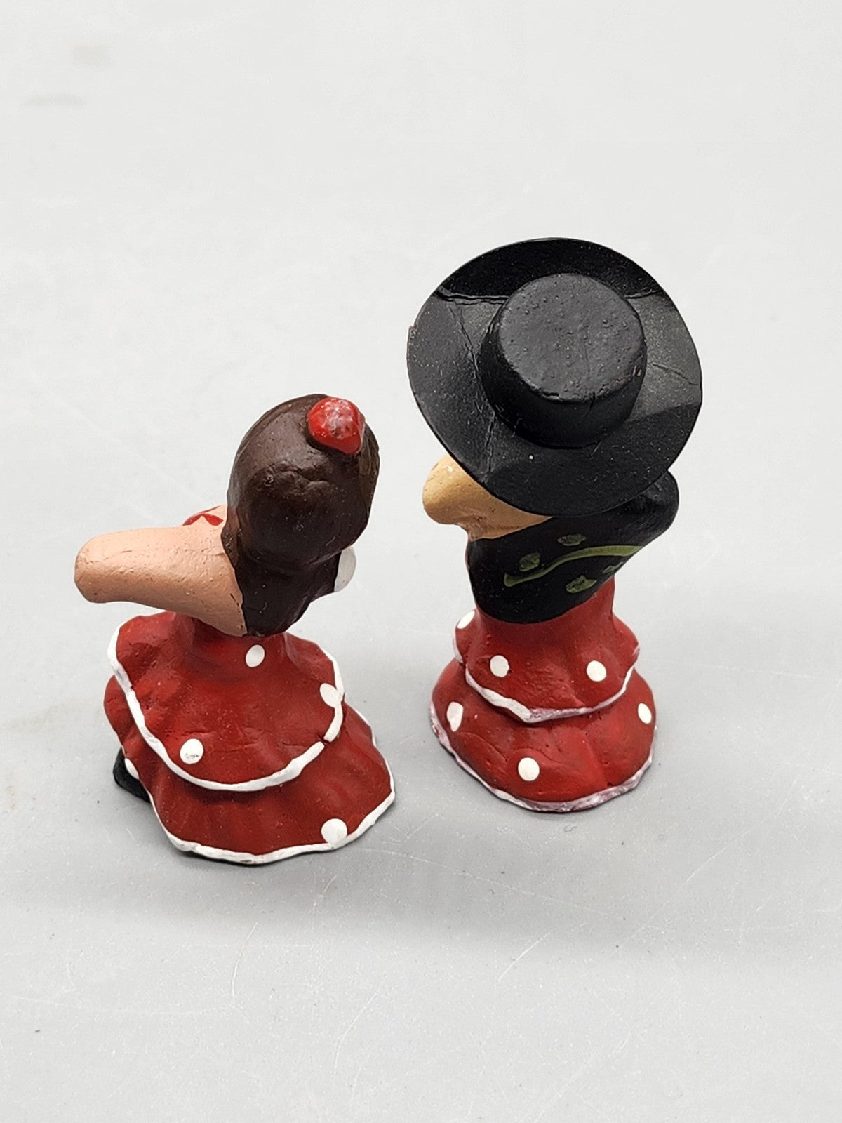 Unmarked Flamenco Dancer Figurines Lot 2 Small Red Polka Dot Terracotta Decor