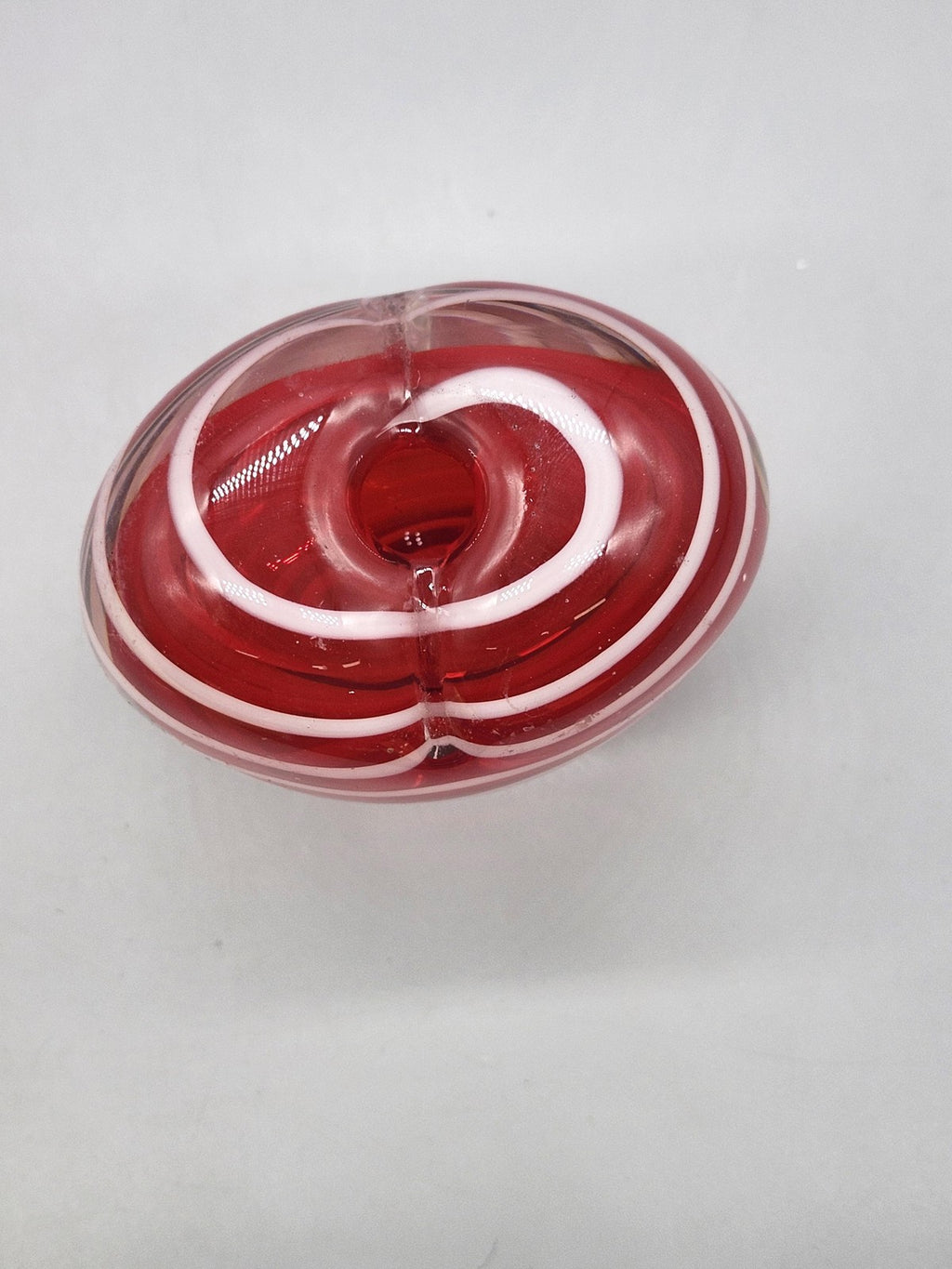 Unmarked Red Art Glass Heart Paperweight White Swirl Pen Holder Desk Decor