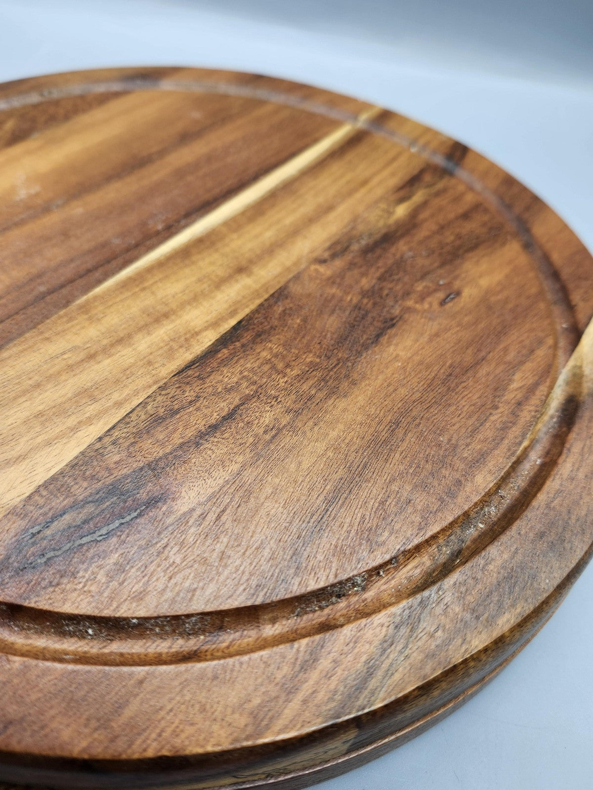 Kellogg's Wood Cheese Board Set Medium Brown Round Grooved Stainless Knives 5pc