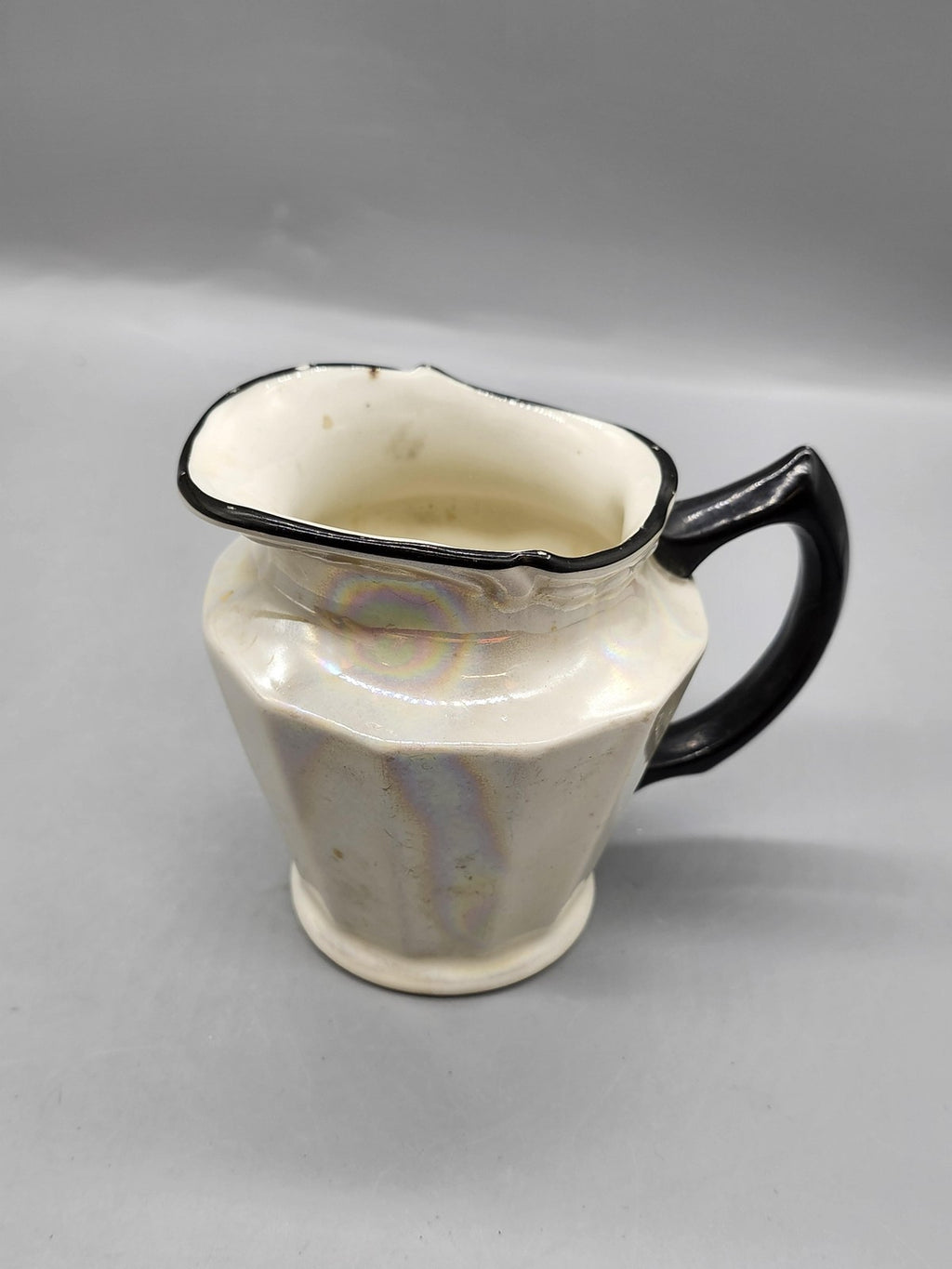 Vintage Unmarked White Ceramic Creamer Black Handle Art Deco Czechoslovakia