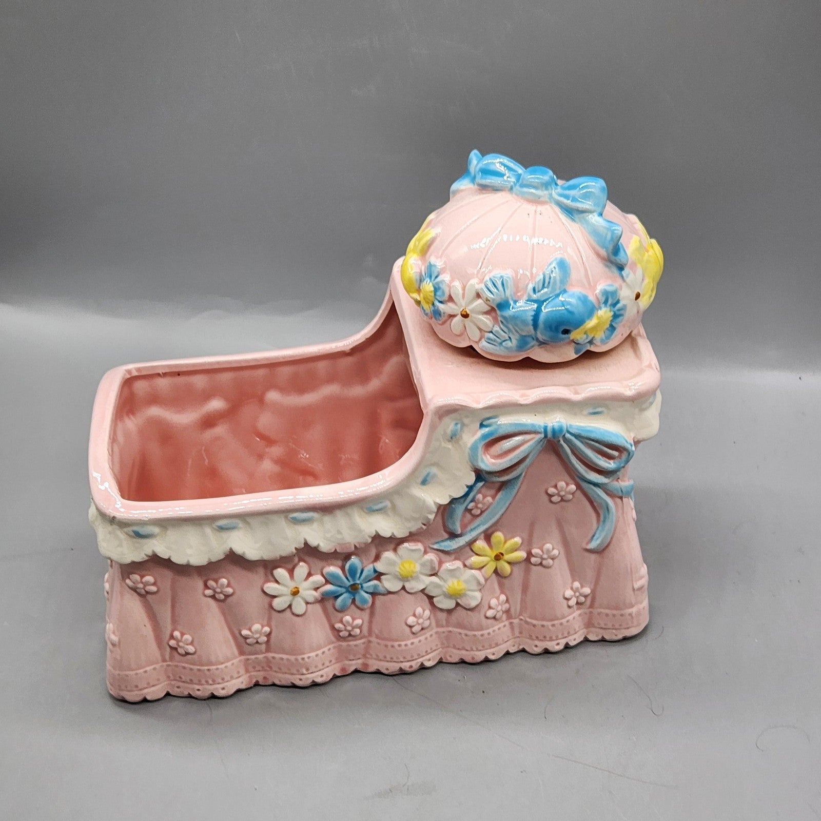 Vintage MC Baby Planter Medium Pink Ceramic Teddy Bear Nursery Decor Japan