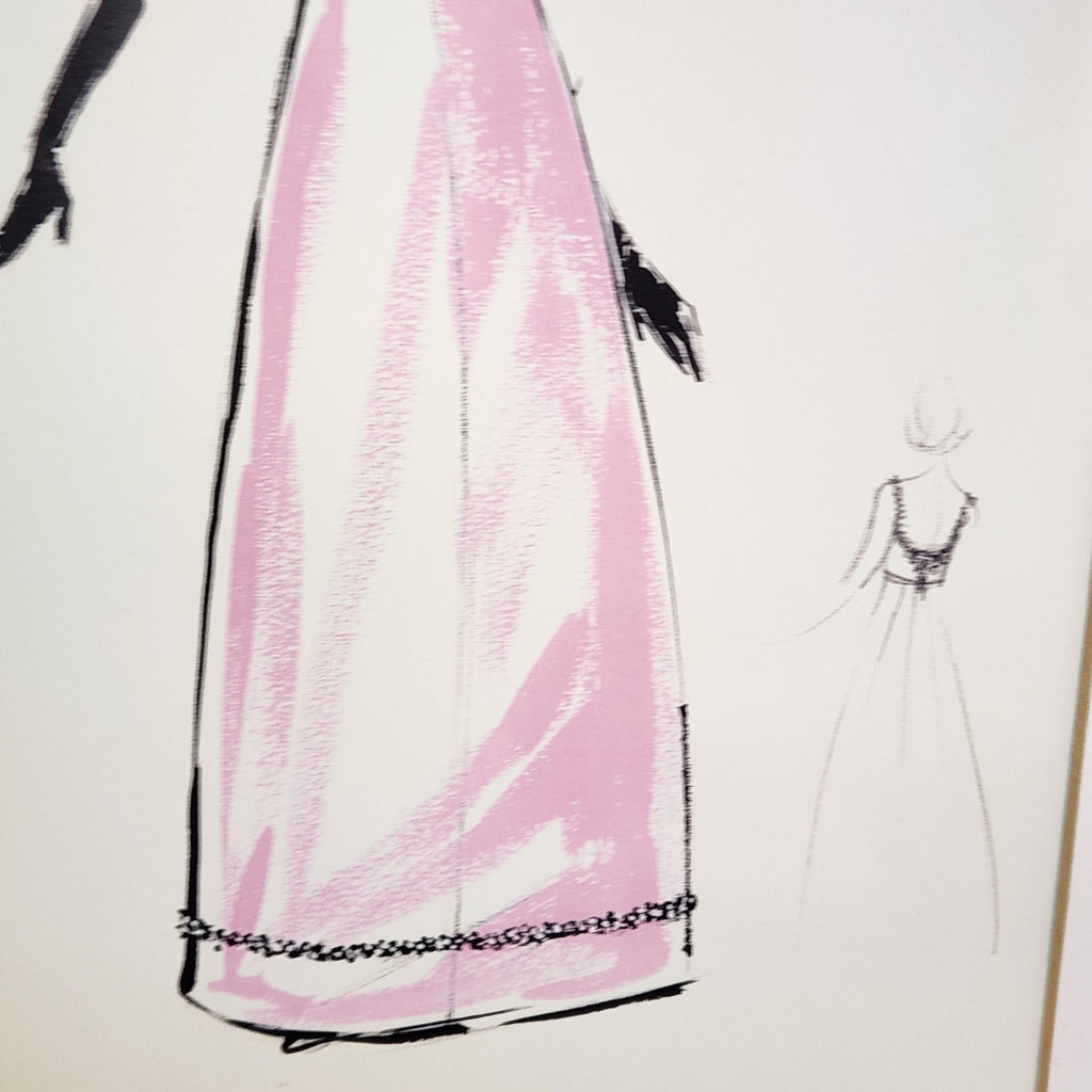 Fashion Lady Pink Evening Gown Illustration 11x14 Matted Print Signed Art