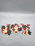 Homco JOY Teddy Bear Wall Plaque Set 3pc Red Green Plastic Christmas Decor