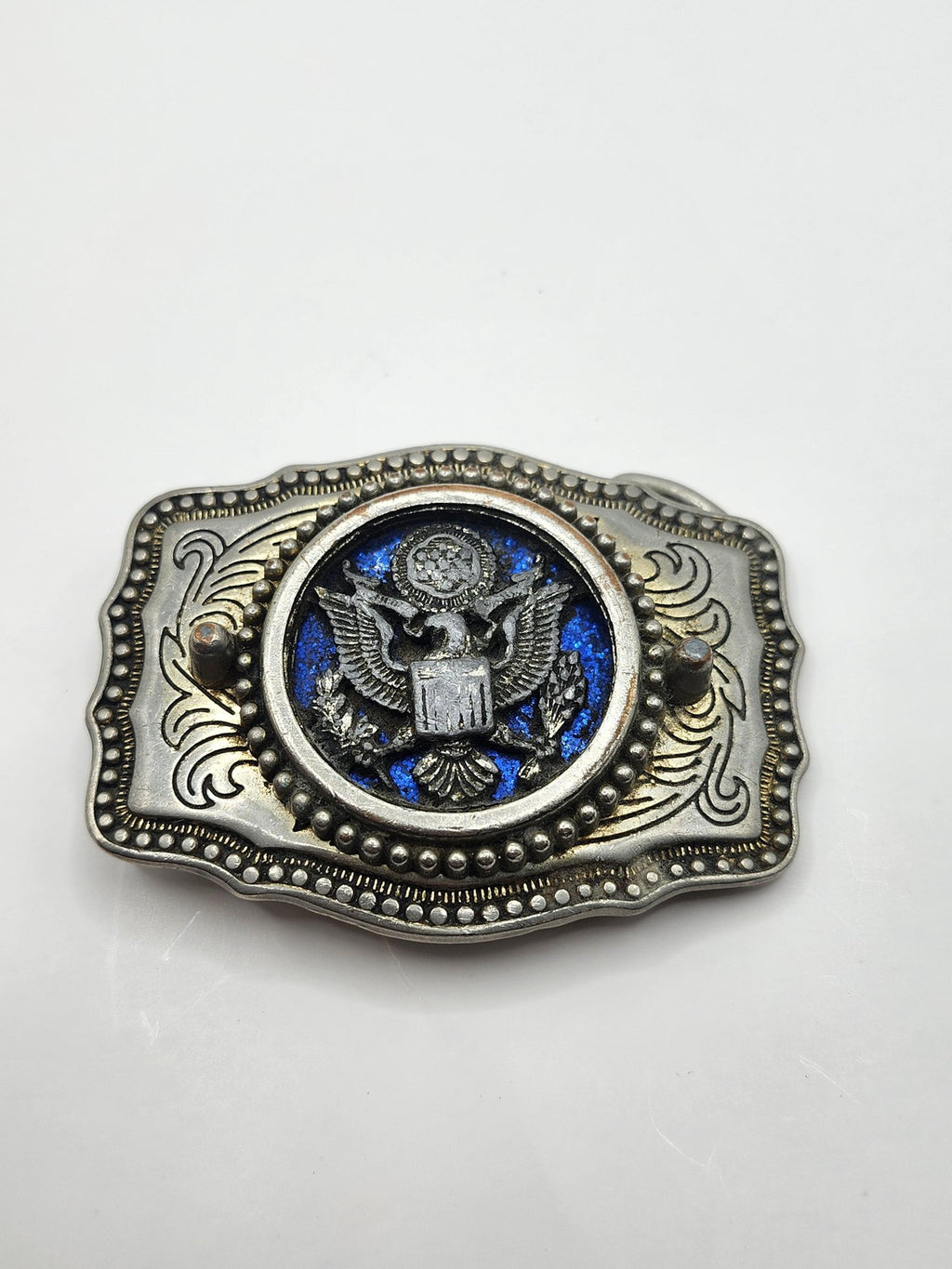 Eagle Crest USA Belt Buckle Mens Silver Metal Western Rectangular Blue Logo
