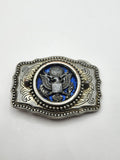 Eagle Crest USA Belt Buckle Mens Silver Metal Western Rectangular Blue Logo