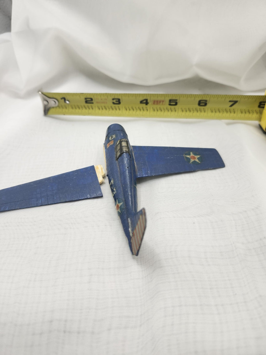 Vintage Blue Zamak Airplane Toy Small Military Fighter Plane 3 F-3 Stars