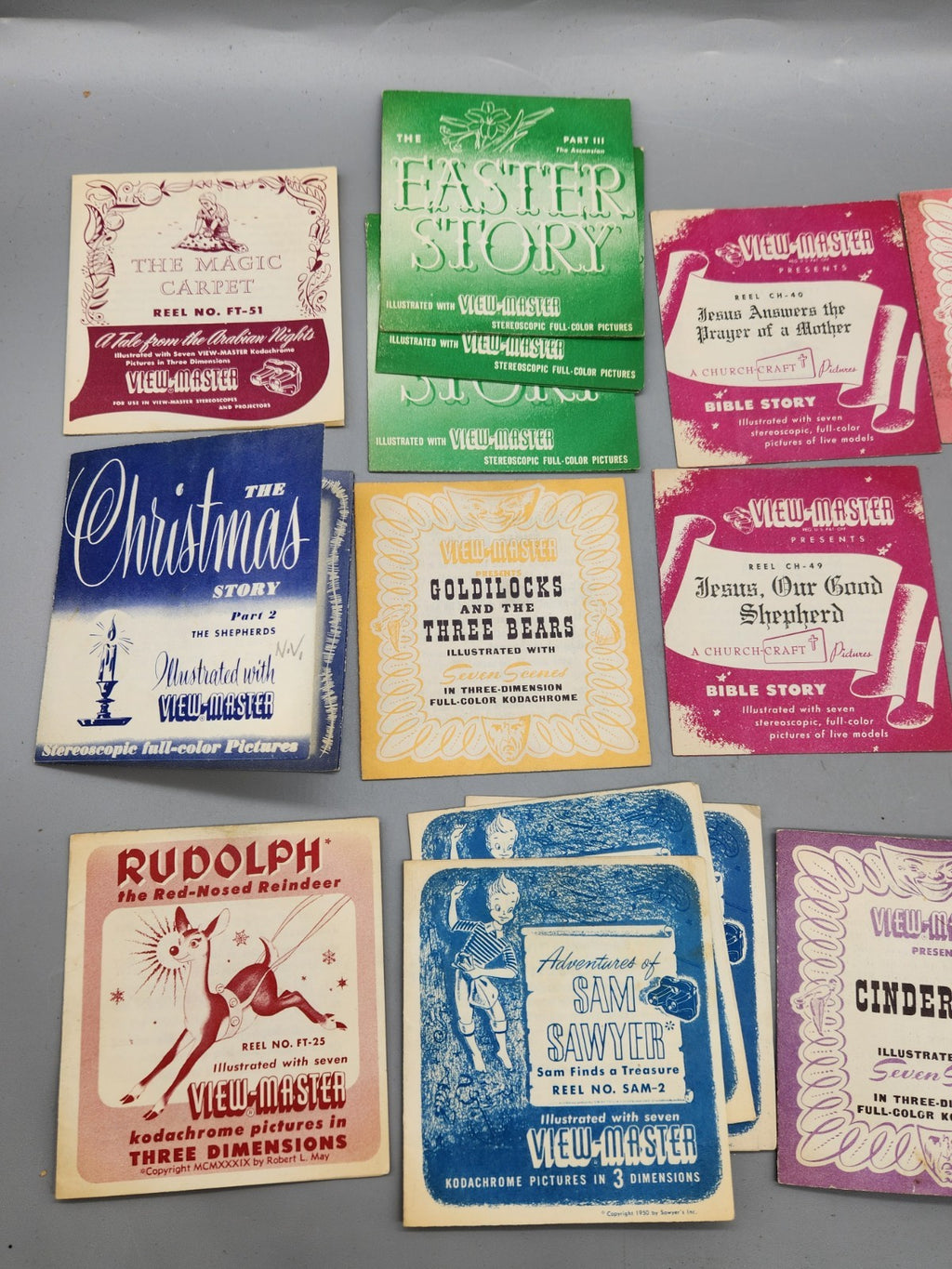 Vintage View-Master Story Booklet Lot Rudolph Cinderella Aladdin Bible Sawyer...