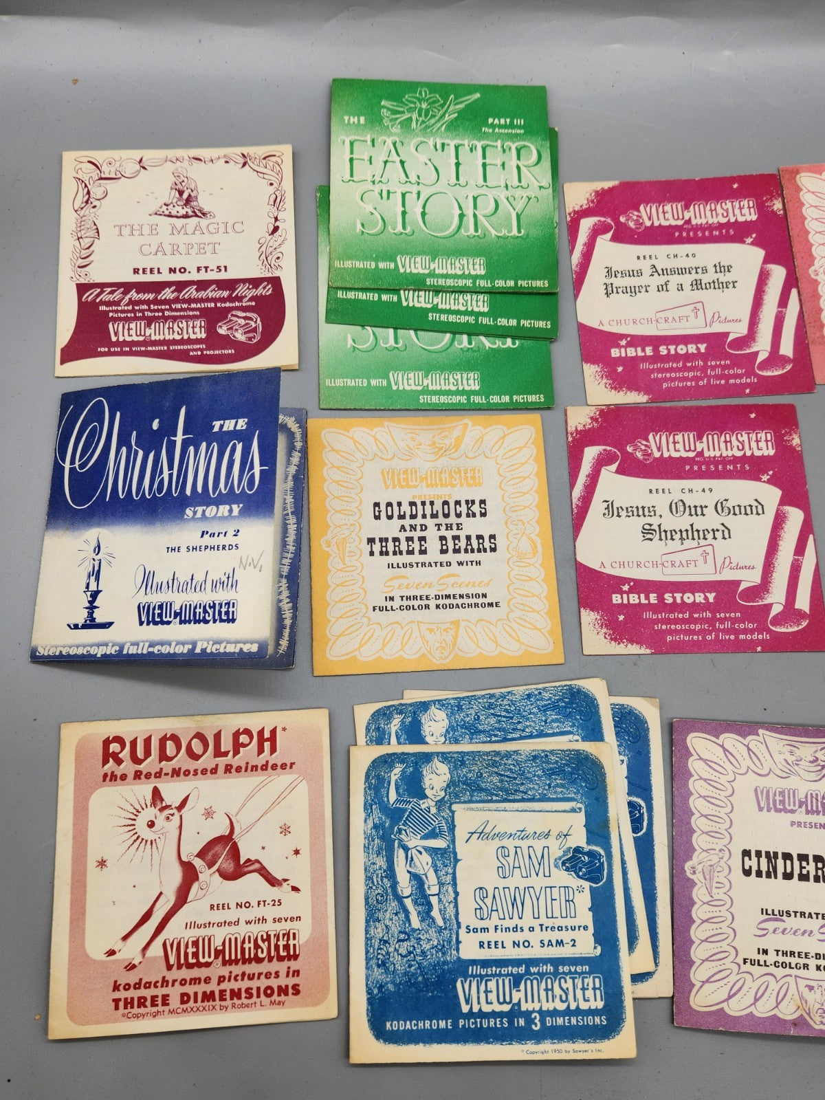 Vintage View-Master Story Booklet Lot Rudolph Cinderella Aladdin Bible Sawyer...