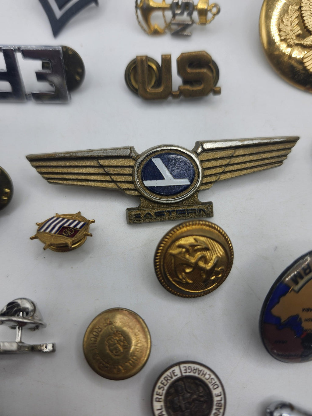 Vintage US Military Insignia Pins Buttons Ribbons Mixed Lot USA Collectible