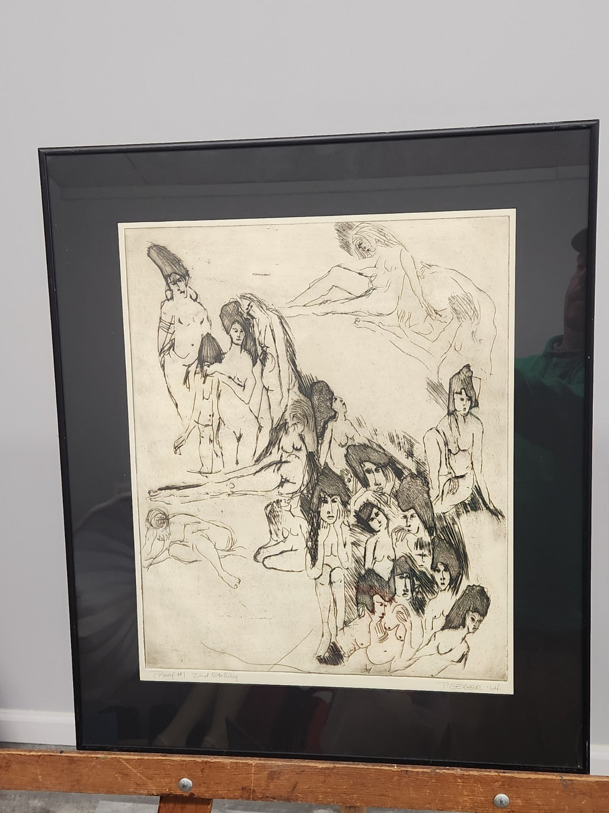 Original 1964 Proof Etching Signed T Geiger Nude Figure Mid Century Modern Art
