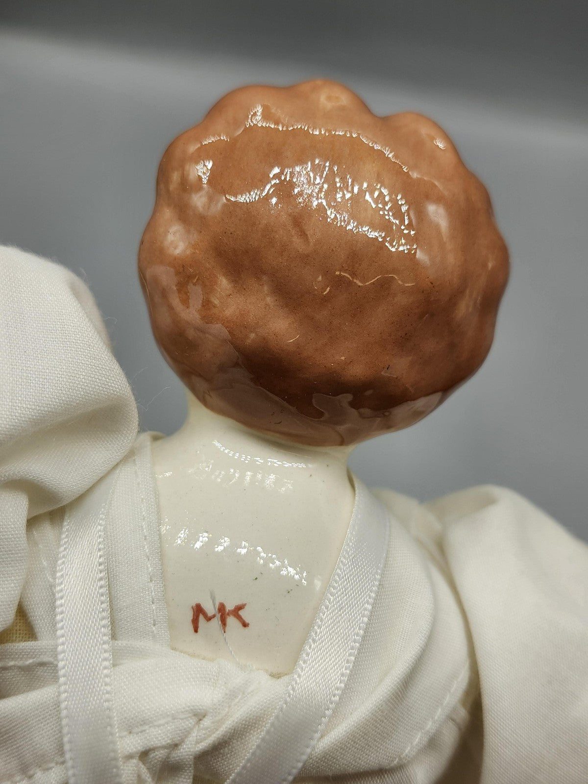 Vintage Porcelain Cloth Body Girl Doll 13 In White Dress Red Hair Signed