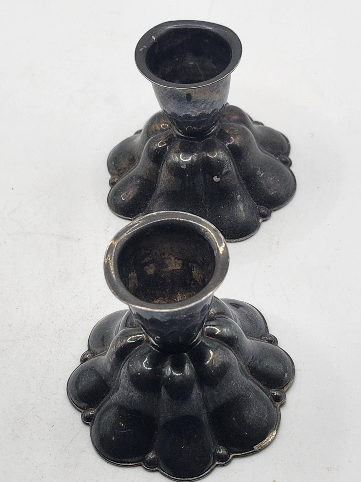 Vintage Unmarked Cobalt Candlestick Holder Pair Silver Plated Metal Victorian