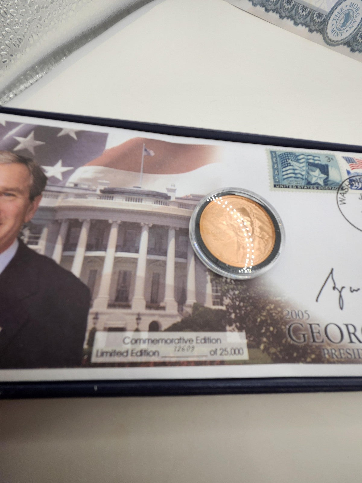 Vintage George W Bush Inauguration Coin Cover 2005 Morgan Mint Gold Tone COA