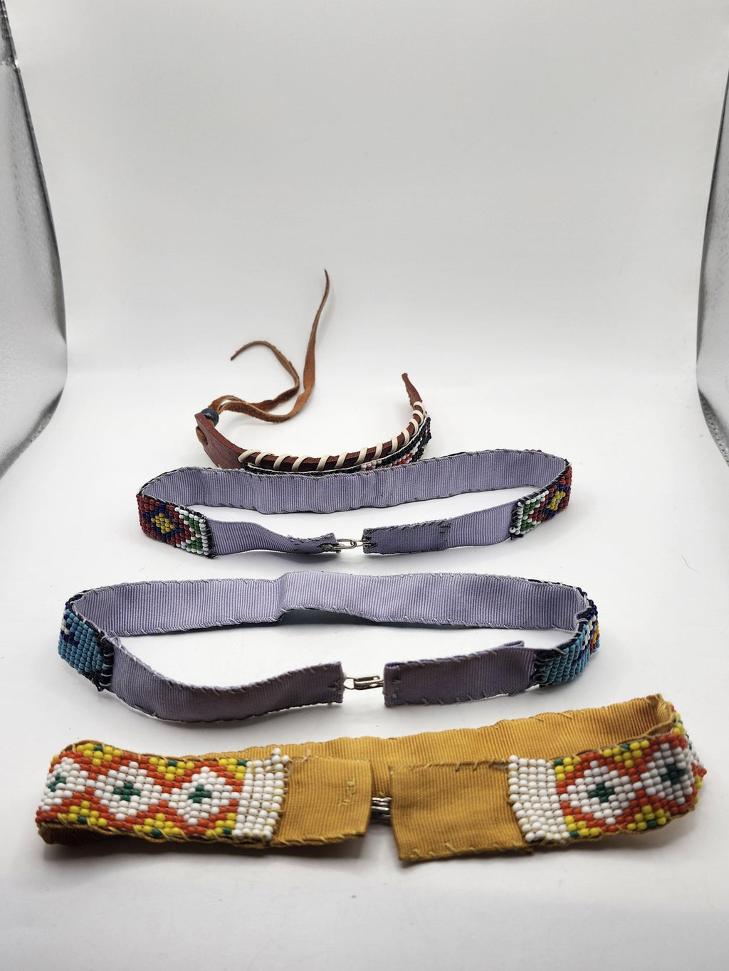 Beaded choker Lot Native American Glass Leather Multicolor Boho Womens 4pc
