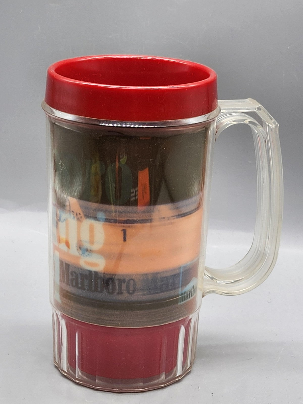 Vintage Marlboro Racing 91 Plastic Mug Red Clear Tobacco Advertising Decor