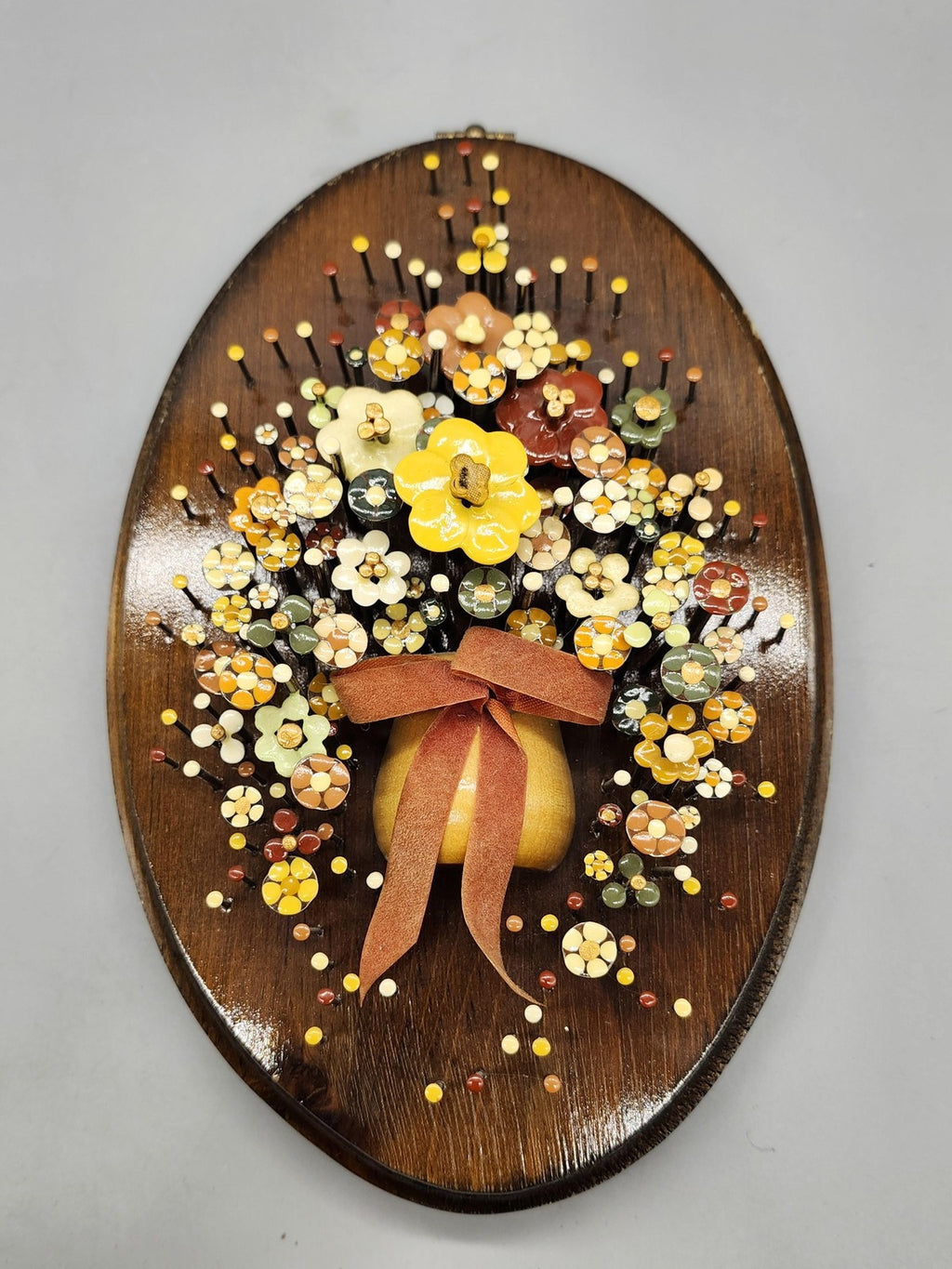 Vintage Pol-O-Craft Pauline Owens Original Nail Flower Bouquet Mixed Media 1983