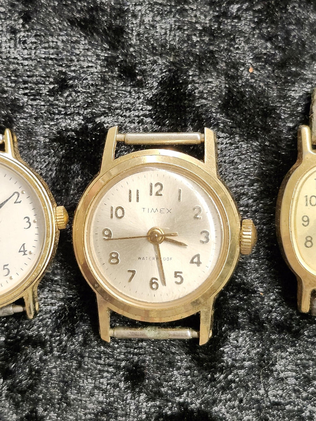 Timex Watch Lot Mens Gold Tone Quartz Mechanical Arabic Dial 3pc Parts