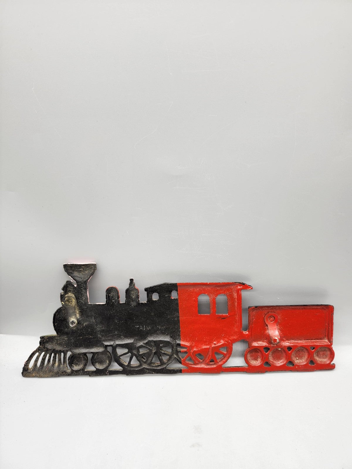Vintage Unmarked Train Locomotive Plaque Red Black Cast Metal W&ARR Decor
