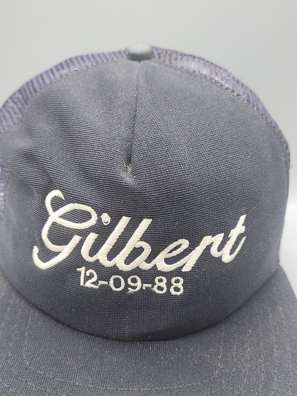Vintage Gilbert Hat Cap Snap Back Mens One Size Blue Mesh Trucker Script 80s