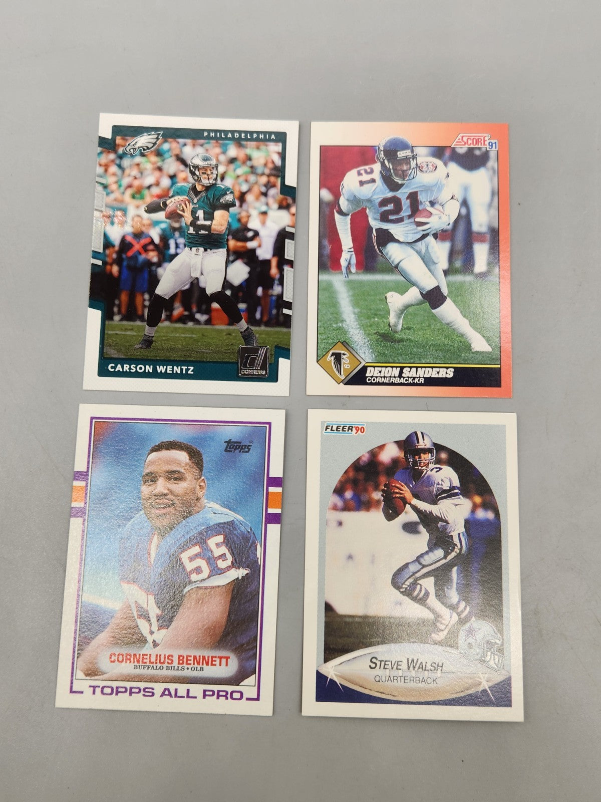 NFL Football Card Lot Deion Sanders Score 1991 Carson Wentz Cornelius Bennett...