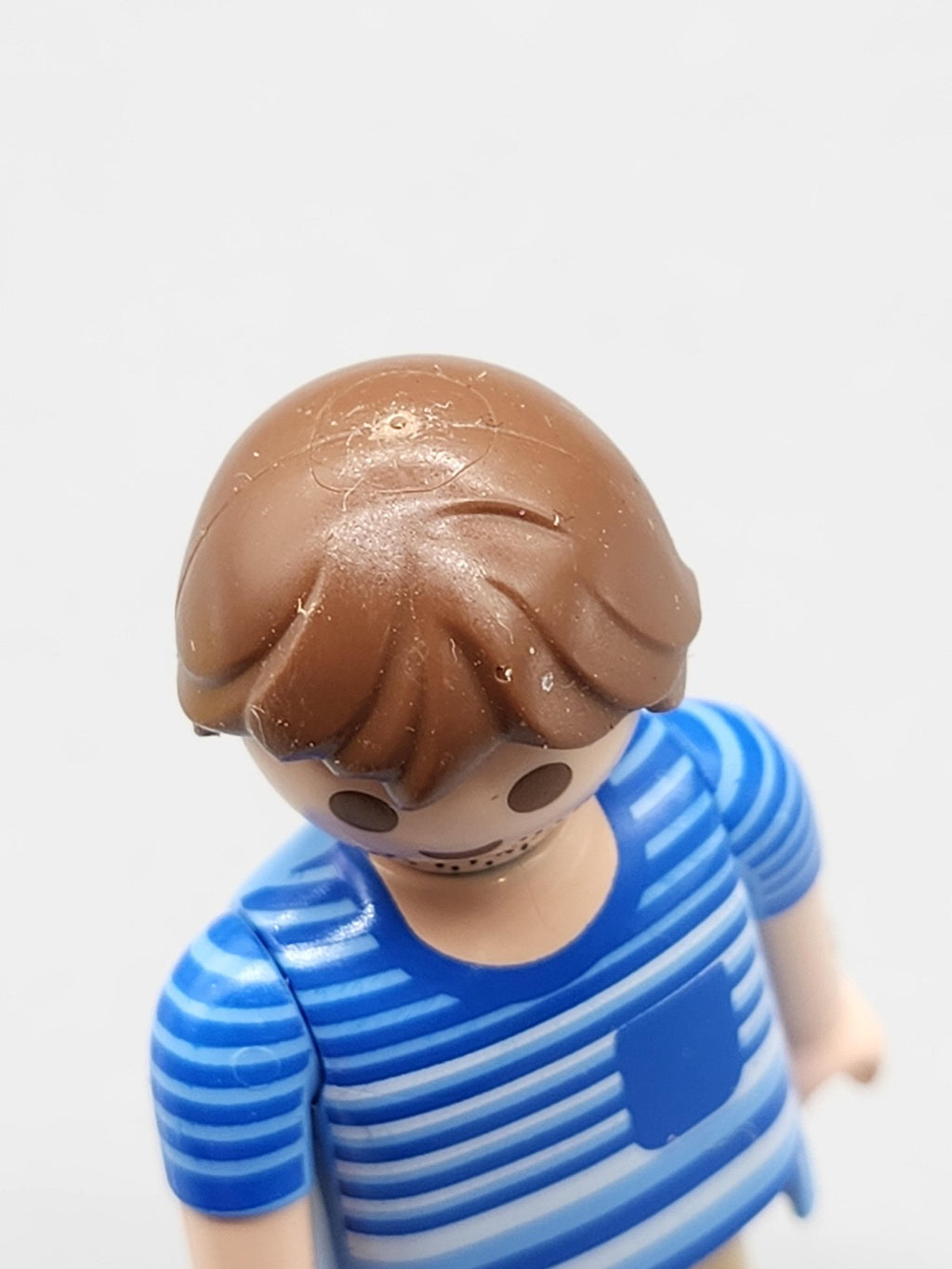 Playmobil Dad Action Figure Blue Striped Shirt Brown Hair Beard Toy Mini Loose
