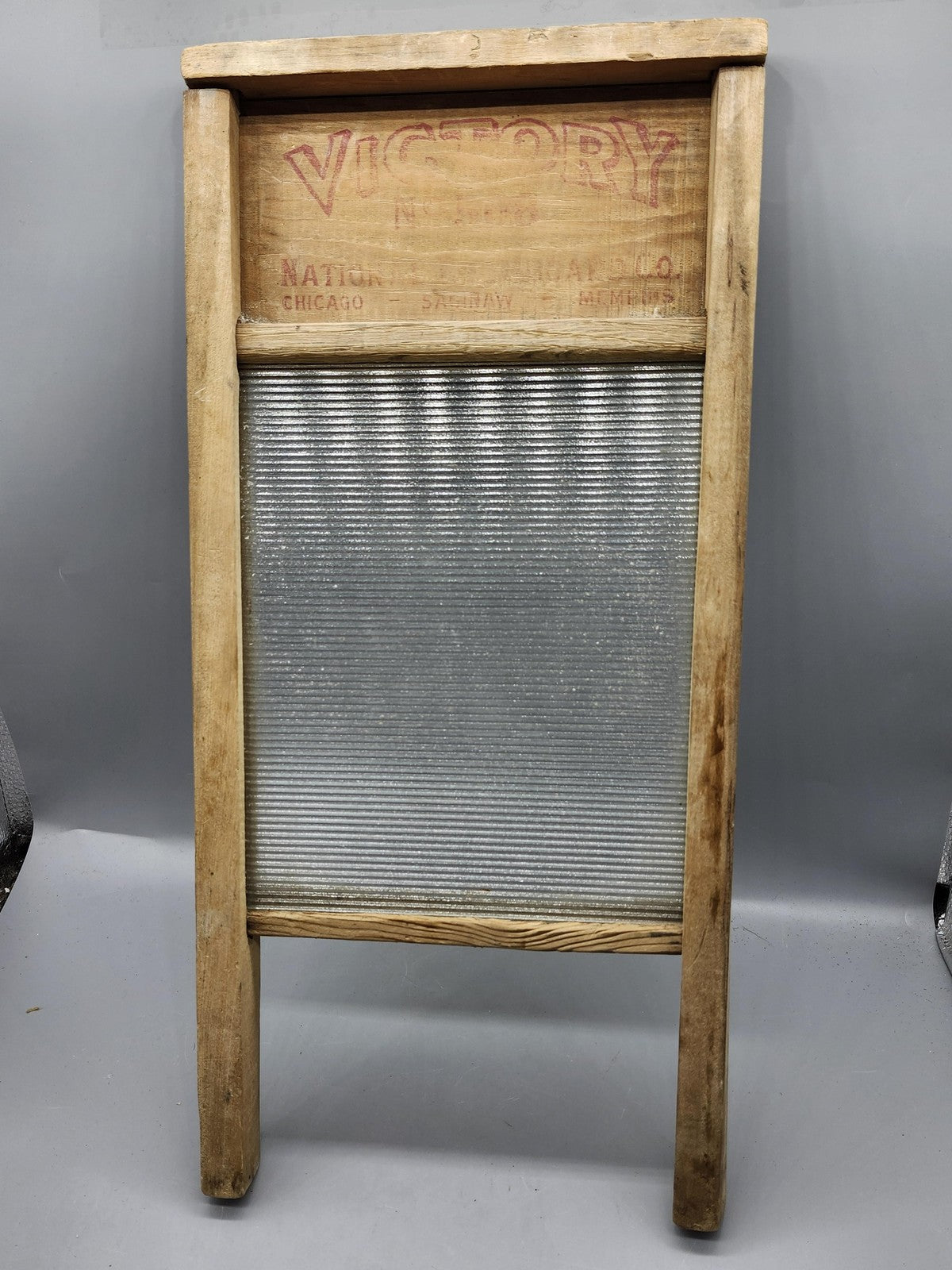 Vintage National Washboard Co Victory Glass Washboard Wood Rustic Laundry Decor