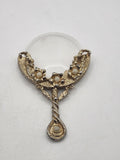 Ornate Gold Tone Floral Handle Magnifying Glass Handheld Faux Pearl Decorative