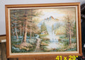 Vintage Large Framed Mountain Landscape Oil Painting on Canvas 41” x 29”