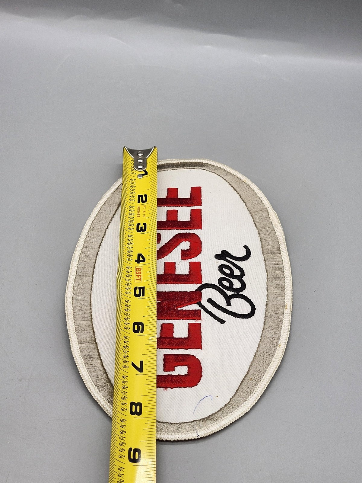 Vintage Genesee Beer Oval Patch Large White Red Embroidered Breweriana Bar Decor